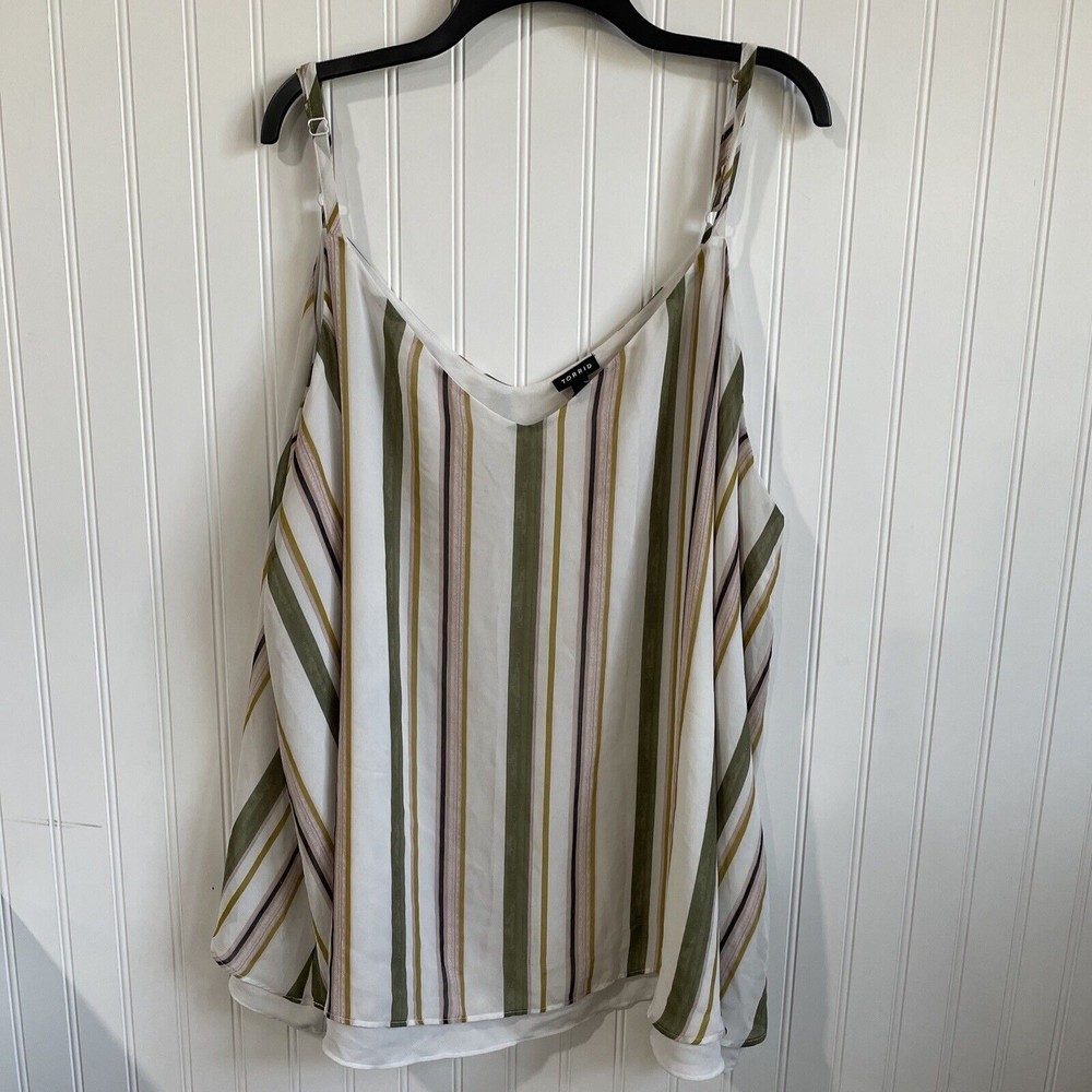 Torrid Shirt Womens 5X‎ Blouse Sleeveless Striped Double V Neck Tank Top Layered